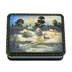 201188 ШКАТУЛКА с росписью "Зима в деревне"11*9*3,5 см 