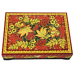 6789 Хохлома Шкатулка для документов на красном "ПТИЦЫ" 33*24см  Р 15
