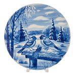 Тарелка декоративная "Зима в деревне". Гжель