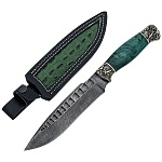 0074963 Оружие сувенирное Нож "ХИЩНИК" дамаск ножны-кожа. в П/У,зел