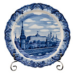 Тарелка декоративная "Кремлевская набережная". Гжель
