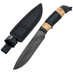 0062229 Оружие сувенирное НОЖ "Волк" с головой,дамаск, ножны-кожа, шкатулка