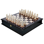 Эксклюзивные деревянные шахматы с фигурами из кости "Бородино" 45х45 см