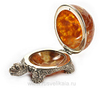 16063-с Янтарь Шкатулка "Черепаха" Серебро 875* 