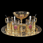 /БА-6п Златоуст Чайный набор с родонитом 6пр.:поднос+6 подстак.+ложки+ВАЗА в П/У