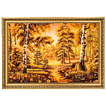 300043-НП Картина янтарная "РАССВЕТ В ЛЕСУ" 60*40 см