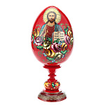 0059751/25см  ЯЙЦО Пасхальное "ГОСПОДЬ ВСЕДЕРЖИТЕЛЬ" на подставке Красное Цветы  дерево/лак