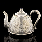 0027489 Серебро 875* ЧАЙНИК гравировка, чернение серебра в П/У 420