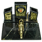 0038220 Нат.камень Настольный набор с гербом,змеевик