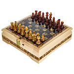 Шахматы с инкрустацией и фигурами из янтаря 28х28 см
