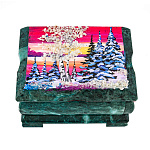 200385/1087 Нат кмень ШКАТУЛКА ЗИМА с камен крошкой 140*100*80 мм