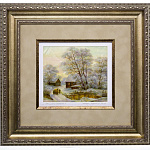 0040395/Т/36*34см КАРТИНА Перламутровая "ЗИМНИЙ ПЕЙЗАЖ" в раме, паспарту 