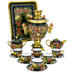 0069742/груша Нб- СЕРВИЗ с самоваром Хохлома "Клубника/смородина" 3л., 16 предметов