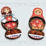 0027804 Сувенир МАГНИТ "РУССКАЯ КРАСАВИЦА" с янтарем 3,5*8,5см