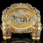  Златоуст Чайный набор "ТРОЙКА" на 2персоны с подносом, Эмаль, фианиты в П/У