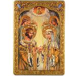 0062505/42*29см Икона подарочная"Петр и Феврония"(житие) мор.дуб  в ПУ RTI-748-4.m