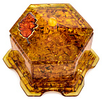 0068538/НП  Изделия из янтаря ШКАТУЛКА шестиугольная  "Дубовый лист" 13*13*9см