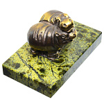 0037102 Нат.камень Бронза Статуэтка "БЕГЕМОТ В ОБНИМКУ" змеевик