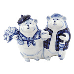 0069894 Гжель Скульптура "ЕЖИ. Осенняя Элегия" высота 10 см Авт. Черновы Л.и В.