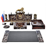 12606 Нат.камень ПИСЬМЕННЫЙ НАБОР "ЛЕВ" мрамор под яшму (полная комплектация)