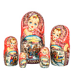 201099 Матрешка "ТРОЙКА. ЗИМА" кр платок, 5 мест 18 см
