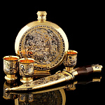 10487 Златоуст Набор  "Охотничий": НОЖ+фляжка+3рюмки  NAO 0422