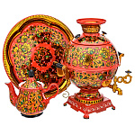 0076449 Хохлома САМОВАР эллектрический КУДРИНА, крвсн,поднос кругл,5л