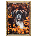 300829-НП-Картина Янтарная "ШИНОК БОКСЕРА В ОСЕННЕМ ЛЕСУ" 60*40 см
