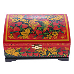 0072750/20*14см Хохлома Шкатулка-сундучок"птица/клубника" красный фон Р21//Р83