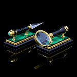 0057321/121216  Нат.камень НАБОР настольный ЛУПА И НОЖ 