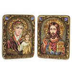 0036011/15*20см  Венчальная пара икон "БМ Казанская/Вседержитель" мор. дуб RTI-P22.М