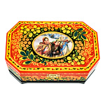 100444  /17*10см-углы Хохлома Шкатулка Сюжет "Русские красавицы РЯБИНА" красный фон Р5 