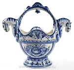 Гжель Конфетница "Кони"  Авт. Исаев С.В.