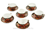 12487-Нб-6прс Хохлома Фарфор Набор подарочный: 6 чайных пар в ПУ