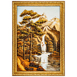 300361-НП  Картина Янтарная "Водопад в горах" 60*40см