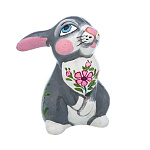  Керамика Сувенир "ЗАЙЧИК" 5*5*8см (кролик) СЕРЫЙ С ЦВЕТКОМ