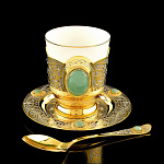 0015190/683-4 Златоуст Чайный набор 3 предм.(чашка+ложка+блюдце) с Кабошоном, в ПУ (26) 