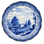 Тарелка декоративная с росписью "Лето в деревне". Гжель