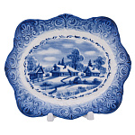 Тарелка декоративная "Зима в деревне". Гжель