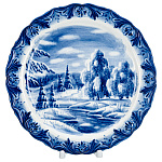 0020904 Гжель ТАРЕЛКА натенная "Зимний пейзаж" d-23 см