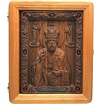 0040756/RAR-240.m/26*21см Икона в КИОТЕ подарочная"Св.Николай Мирликийский" мореный дуб/береза