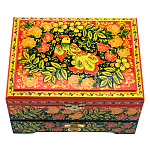 140052/17*13 Хохлома Шкатулка под украшения "ПТИЦА.Морошка" Красный фон арт Р59