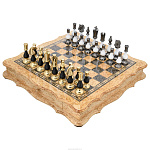 Шахматы из карельской березы с металлическими фигурами 48х48 см