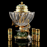 0039023 Златоуст НАБОР икорный "ПОСЕЙДОН"ложка + 3ст,п/з, Хрусталь ( нефрит) в П/У