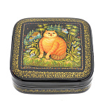   лаковая миниатюра ШКАТУЛКА "Кот"квадратная8*3см Авт.Краснов