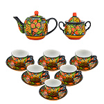0070614 ХОХЛОМА  Сервиз чайный на 6 перс. "Хохломской КЛУБНИКА" с син точ