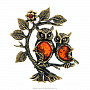 Статуэтка с янтарем "Совушки подружки на дереве", фотография 1. Интернет-магазин ЛАВКА ПОДАРКОВ