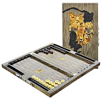 5409  !!!СУПЕР-ЦЕНА!!! Нардовая доска 640*600*80"Шаман Тотем"кейс (янтарь, карельская береза)