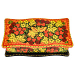 100462 290*140 Р87  Хохлома ШКАТУЛКА ДЛЯ УРАШЕНИЙ "РАЙСКАЯ ПТИЦА. КЛУБНИКА" красный фон 