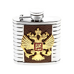 00119663 Сувенир ФЛЯГА С СИМВОЛИКОЙ "Герб РФ" мини (коричневая кожа) 8,5*7,5см